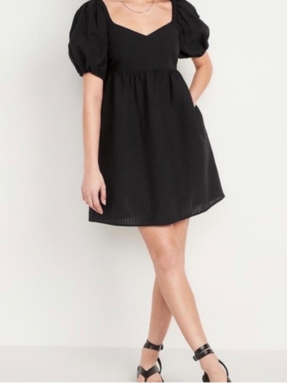 Black Puff-Sleeve Babydoll Dress